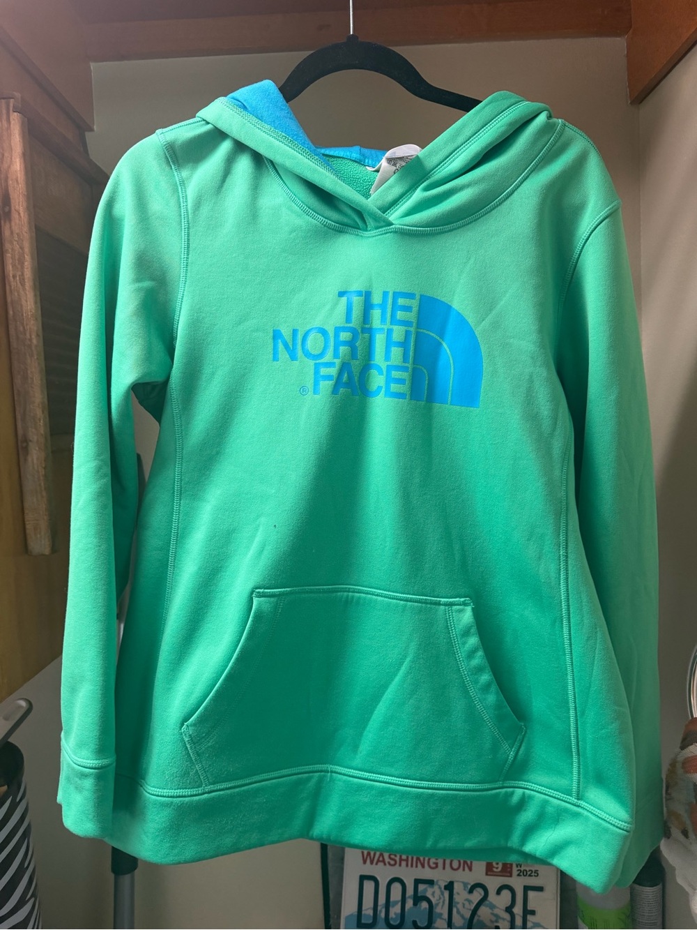 The North Face Teal Green Hoodie with Blue Logo